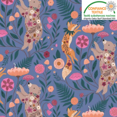 Tissu coton au mètre Dashwood renards et ours Oeko-Tex