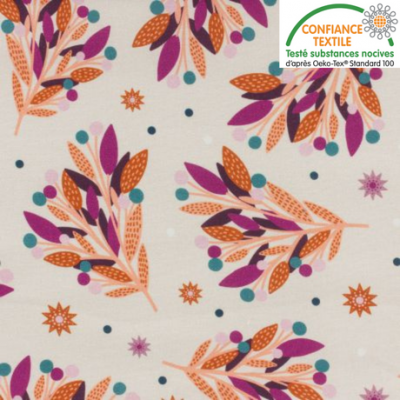 Tissu coton au mètre Dashwood motifs feuilles multicolores Oeko-Tex
